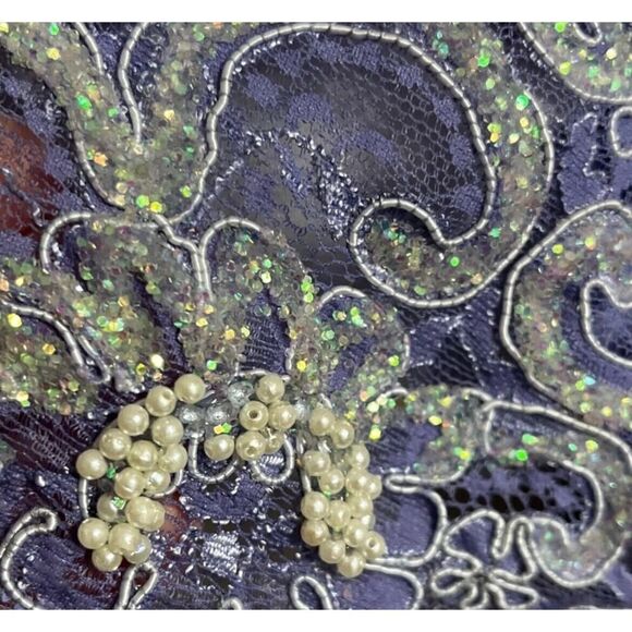 Vtg Karen Okada For David Howard 1980s Purple Lace Faux Pearl Dress Gown US 10 - Picture 13 of 16